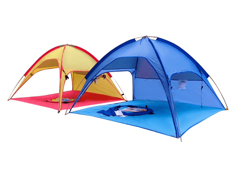 Amplia tienda de playa al aire libre con ventilación en tres lados
